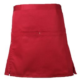 Women's Half-length Short Paragraph Apron in Wine Red